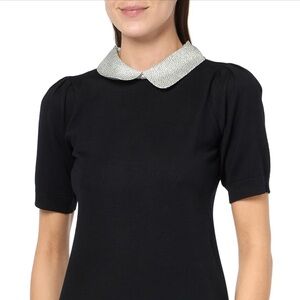 NWT Adrianna Papell Black Top with Polka Dot Collar
